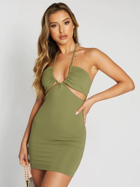 tie neck cut out dress Cold Shoulder Strappy Tie Neck Cut Out Maxi Dress In Red Slinky | EGO US