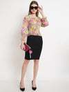 Beige Floral Print Smocked Chiffon Top