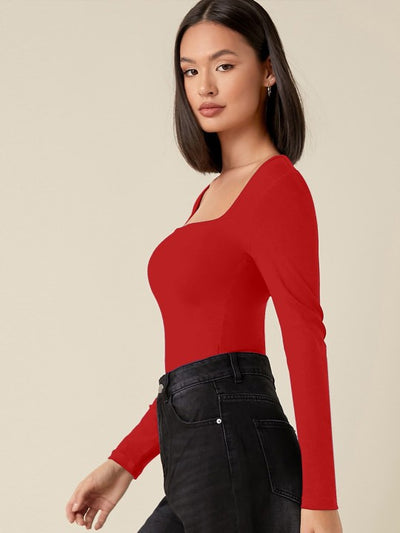 Women Solid Square Neck Top