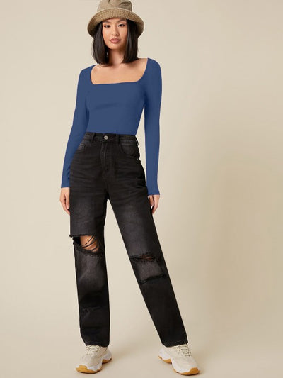 Women Solid Square Neck Top
