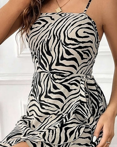 Women Printed A-line Dress with Tie-Up