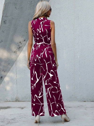 Printed Basic Jumpsuit With Waist Tie-Up