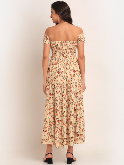 Cream-Coloured Floral Off-Shoulder Maxi Dress