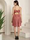 Floral Printed Shoulder Straps Gathered Silk A-Line Dress