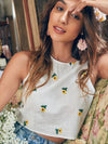 White Floral Embroidered Crop Tank Top