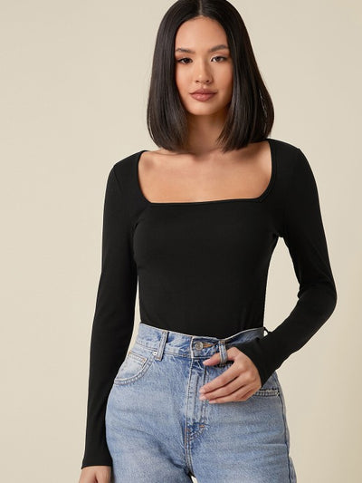 Women Solid Square Neck Top