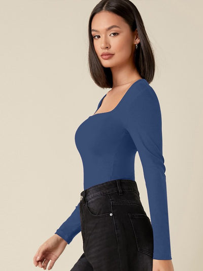 Women Solid Square Neck Top