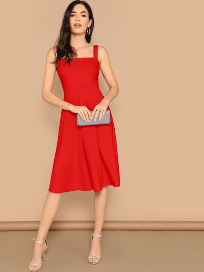 Women Red Solid Fit & Flare Dress