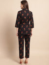 Floral Printed Shirt Collar Shirt With Trousers