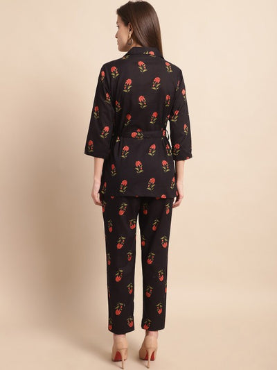 Floral Printed Shirt Collar Shirt With Trousers