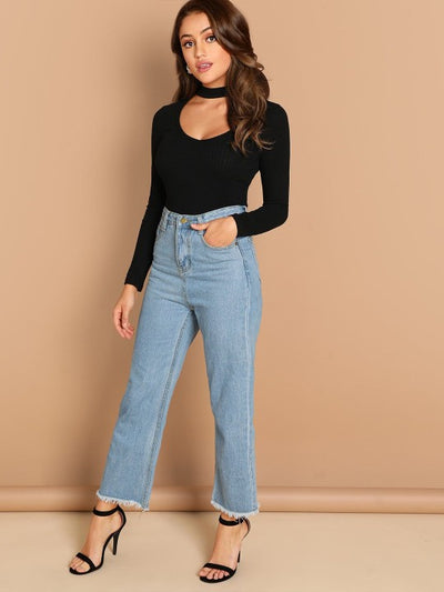 Choker Neck Cotton Fitted Top