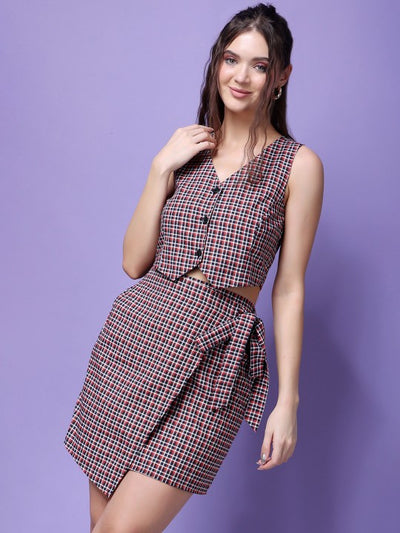 Checked Pure Cotton Top & Wrap Skirt Co-Ords
