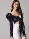 Polka Dot Printed Sweetheart Neck Puff Sleeves Brallete Crop Top