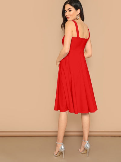 Women Red Solid Fit & Flare Dress