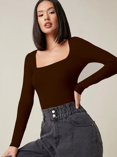 Women Solid Square Neck Top