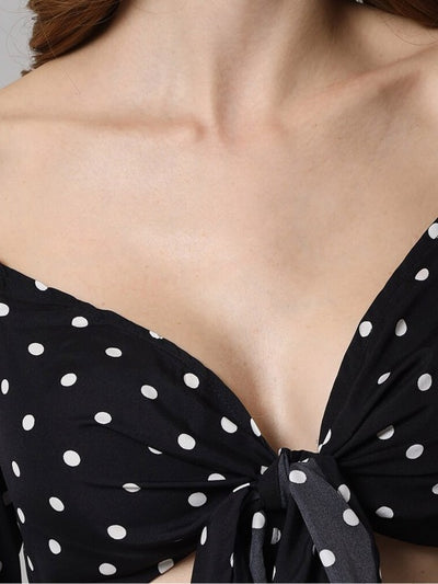 Polka Dot Printed Sweetheart Neck Puff Sleeves Brallete Crop Top