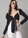 Polka Dot Printed Sweetheart Neck Puff Sleeves Brallete Crop Top
