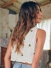 White Floral Embroidered Crop Tank Top