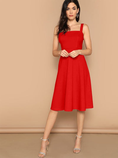 Women Red Solid Fit & Flare Dress