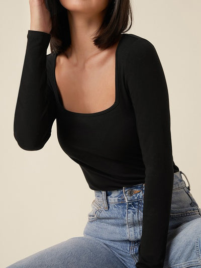 Women Solid Square Neck Top
