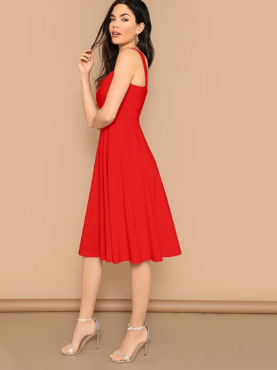 Women Red Solid Fit & Flare Dress
