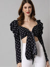Polka Dot Printed Sweetheart Neck Puff Sleeves Brallete Crop Top